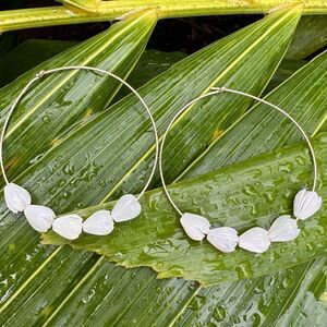 Rose Gold Filled Sparkle Wire Mother of Pearl Pikake 1” Hoops Handmade